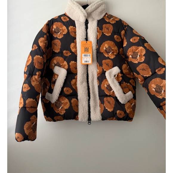 SAVE THE DUCK Black and Brown Floral Puffer Jacket - Picture 1 of 3